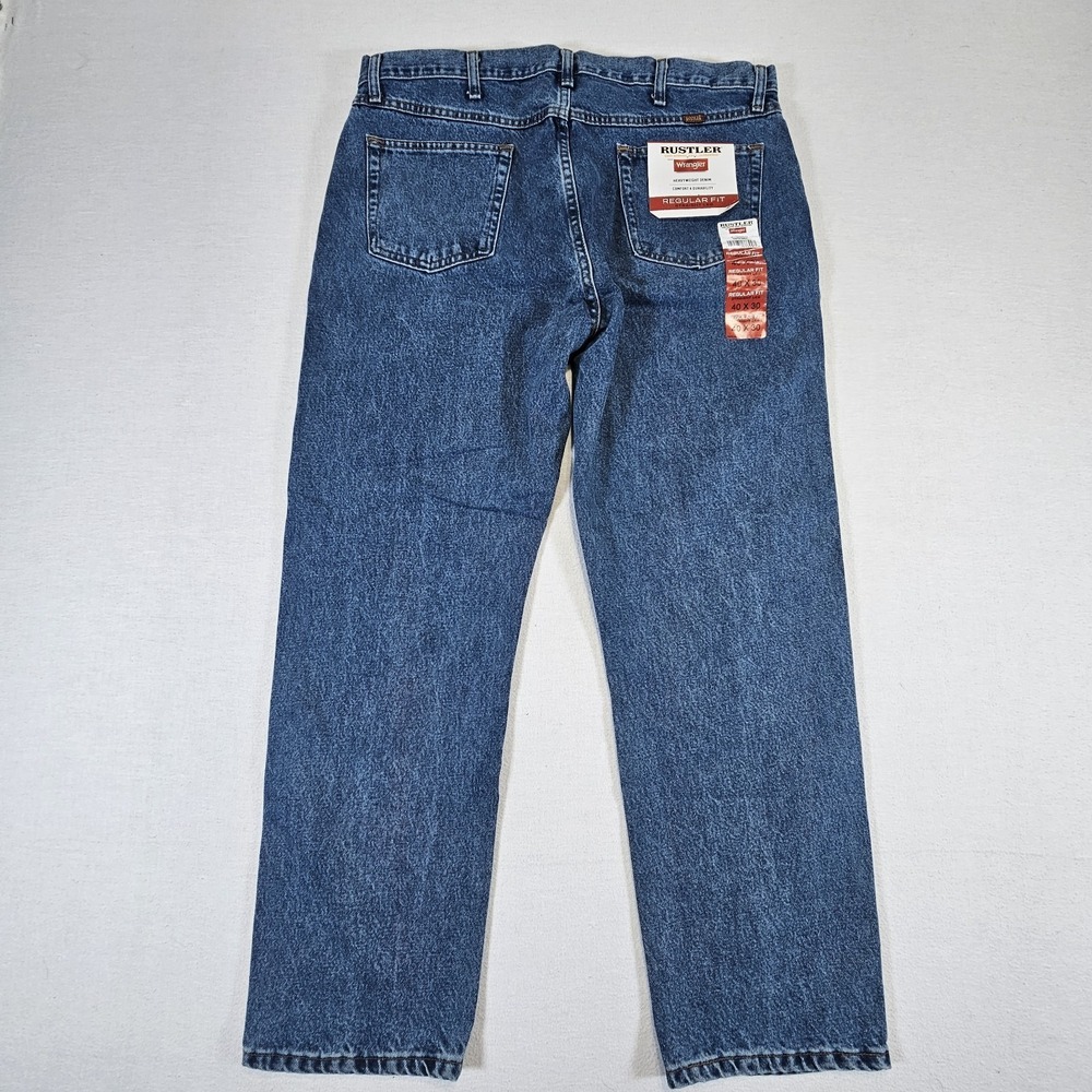 Wrangler Rustler Jeans Men's 40x30‎ Blue Denim Regular Fit Straight Leg J04-A03